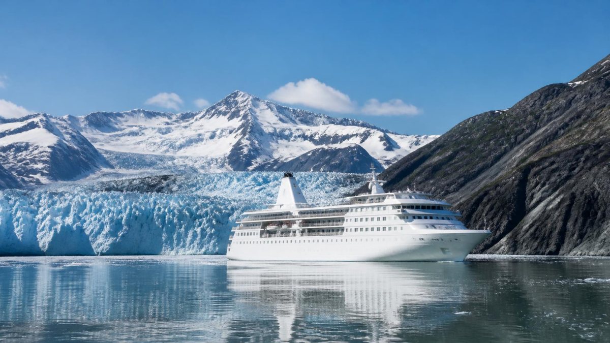 Cruise ship near an Alaska glacier