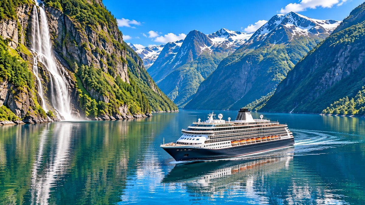 Cruise ship in a Norwegian fjord