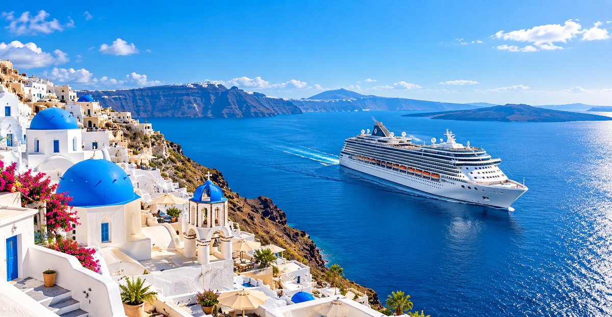 Cruise ship off Santorini, Greece
